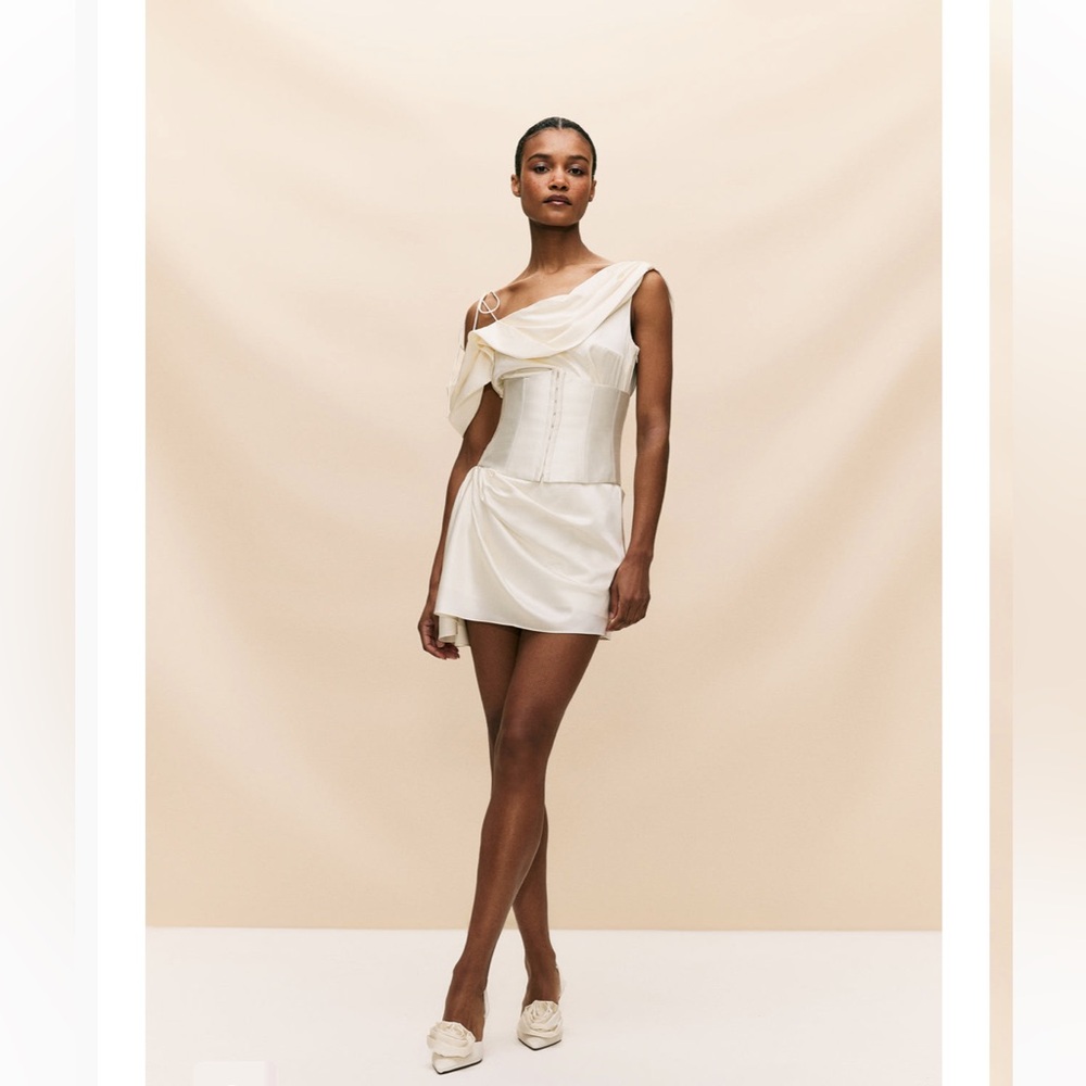 De La Vali Brulee Mini Dress in Ivory Silk Satin